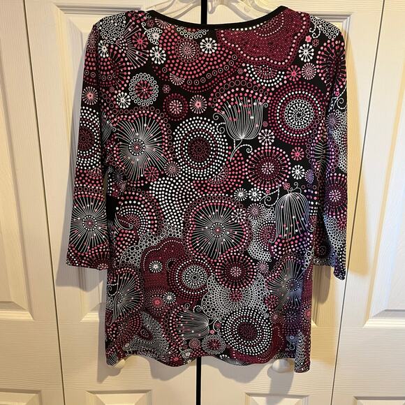 Fashion Bug Geometric Floral Print Blouse Red Pink Black Medium - Picture 4 of 6